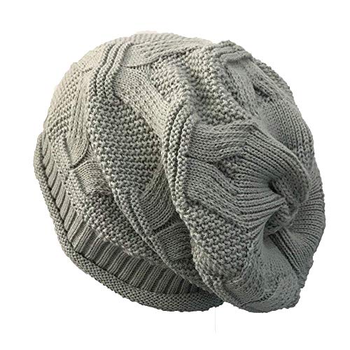 Product Cover JIN+D Unisex Slouchy Beanie Cap Cable Knit Soft Cozy Oversized Long Hats for Women and Men Gray