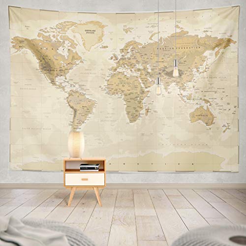 Product Cover Summor Tapestry Map World Vintage Asia Europe South City Topography America Africa Japan Hanging Tapestries 60 x 80 inch Wall Hanging Decor for Bedroom Livingroom Dorm