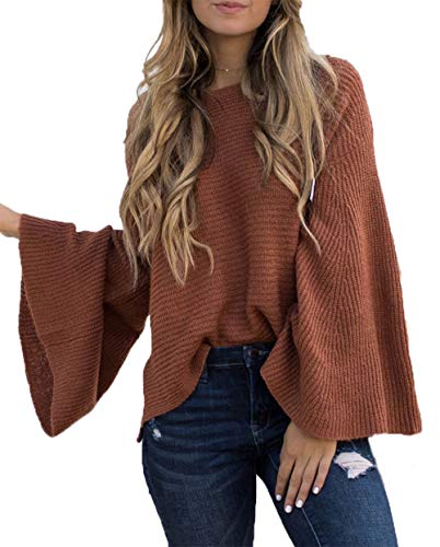 Product Cover HZSONNE Women's Casual Kimono Bell Sleeve Patchwork Stripe Loose Fit V Neck Pullover Sweater Knitted Tops Blouse Cardigan