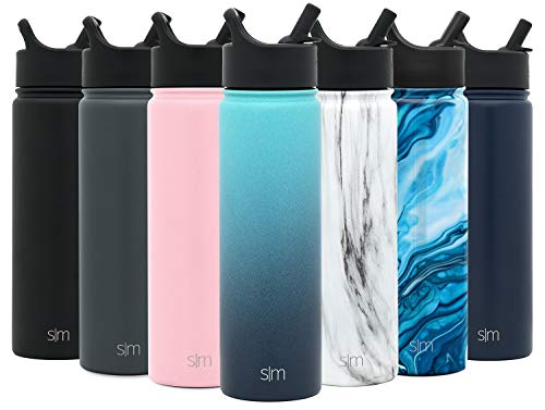 Product Cover Simple Modern 22 oz Summit Water Bottle with Straw Lid - Gifts for Hydro Vacuum Insulated Tumbler Flask Double Wall Liter - 18/8 Stainless Steel Ombre: Bermuda Deep
