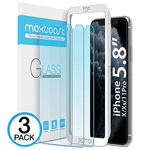 Product Cover Maxboost (3 Pack) Screen Protector with Anti-Blue Designed for Apple iPhone 11 Pro/iPhone Xs/iPhone X (5.8