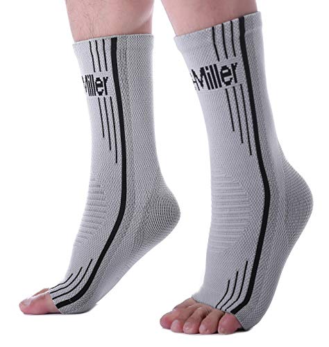 Product Cover Doc Miller Ankle Brace Compression - 1 Pair Support Men Women Best Foot Sleeve Achilles Tendonitis Plantar Fasciitis Arthritis Fracture Reduces Swelling Pain Relief Orthopedic Stable (Solid Gray, XL)