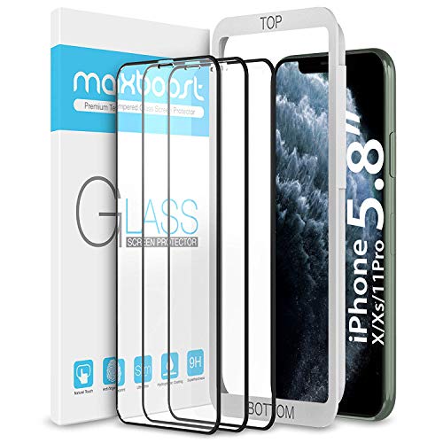 Product Cover Maxboost (3 Pack) Edge-to-Edge Screen Protector Designed for Apple iPhone 11 Pro and iPhone Xs and iPhone X (5.8