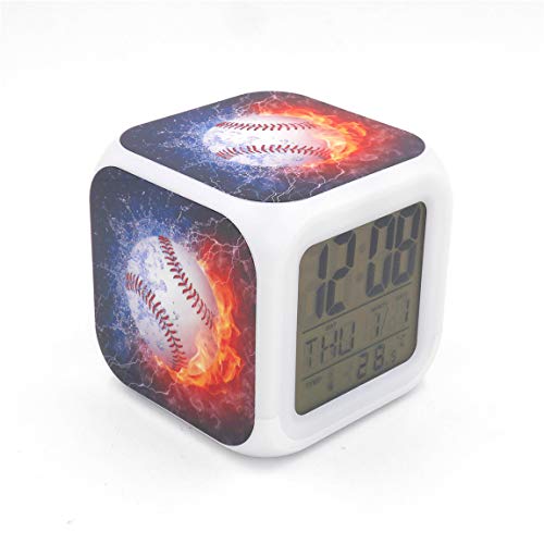 Product Cover BoWay 3＂Desk & Shelf Clock Baseball Fire Digital Alarm Clock with Led Lights Blue Table Clock for Kids Teenagers Adults Home/Office Decor