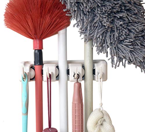 Product Cover EVEN ABS Magic Holder Broom and Mop Organizer with 4 Hooks and 3 Holders (Medium, Grey)