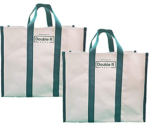 Product Cover DOUBLE R BAGS Bags Big Eco Cotton Canvas Shopping Bags for Carry Milk Grocery Fruits Vegetable with Reinforced Handles jhola Bag - Kitchen Essential (17x8.5x14-inches) (Pack of 2) (Green)