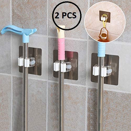 Product Cover ORPIO (LABEL) Wall Mounted Mop & Broom Hanger Holder Organiser, for Kitchen, Bathroom Garage and Garden, Silver (Pack of 2)