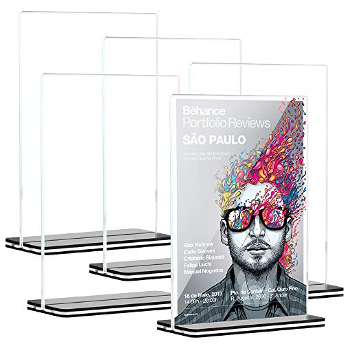 Product Cover [5 Pack] 8.5 x 11 inch Office Table Sign Display Holder, Attom Tech T-Shape Black Base Portrait-Style Double-Sided Menu Dispaly, Slant Ad Photo Frame Brochure Holder, Clear Acrylic 8.5 x 11 inches