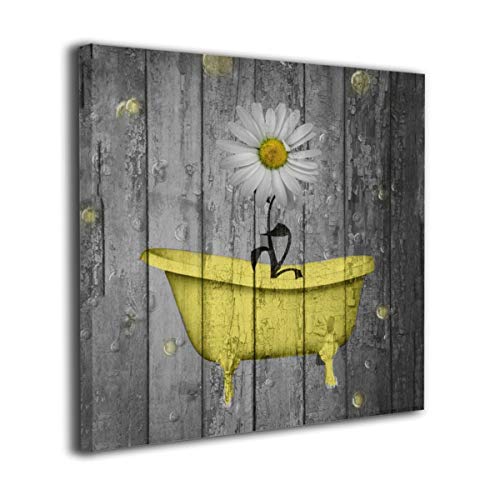 Product Cover Okoart Canvas Wall Art Prints Yellow Gray Daisy Flower Bubbles Rustic Farmhouse -Photo Paintings Modern Decorative Giclee Artwork Wall Decor-Wood Frame Gallery Stretched
