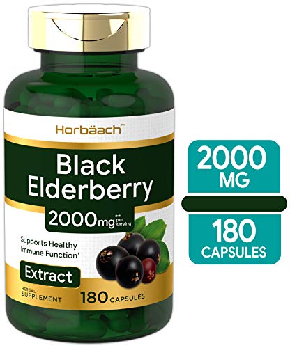 Product Cover Horbaach Black Elderberry 2000 mg 180 Capsules | Immune Support | Non-GMO, Gluten Free | Sambucus Herbal Extract Supplement