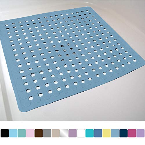 Product Cover Gorilla Grip Original Patented Bath, Shower, and Tub Mat, 21x21, Machine Washable, Antibacterial, BPA, Latex, Phthalate Free, Square Bathroom Mats with Drain Holes, Suction Cups, Sky Blue Opaque