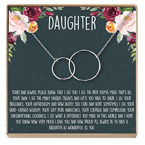 Product Cover Daughter Necklace - Heartfelt Card & Jewelry Gift for Birthday, Holiday & More (2 Interlocking Circles Silver)
