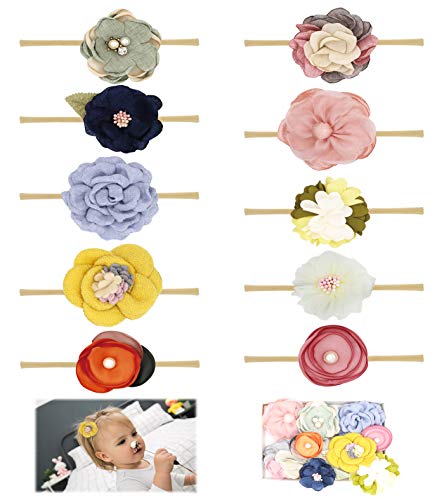 Product Cover Baby Girl Headbands Bows Flowers,10 Pack Soft Nylon Hair Accessories for Newborn Infant Toddler Girls by FANCY CLOUDS