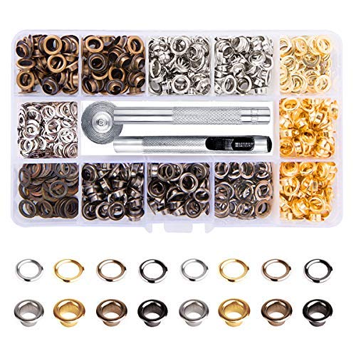 Product Cover Metal Grommet Kit 3/16 inch 400Pcs Grommets Eyelets Sets with 3 Pieces Install Tool Kit and Box for Shoes Clothes Crafts Bag DIY Project 4 Colors