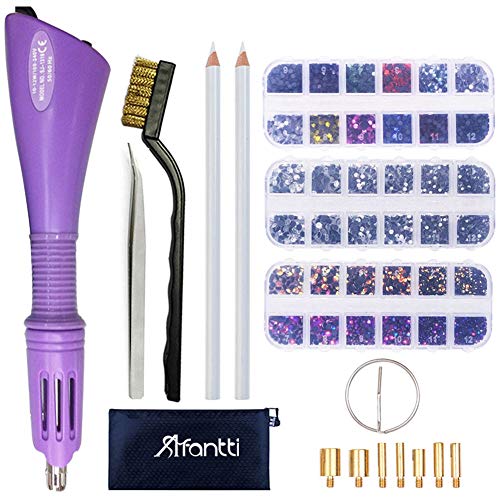 Product Cover Hotfix Applicator, Afantti Rhinestone Setter Hot Fix Applicator Wand Tool Bedazzler Kit Set with 7 Tips & Hot-fix Rhinestones, Violet
