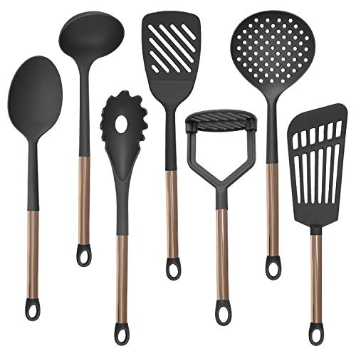 Product Cover COOK With COLOR 7 Piece Black Nylon Cooking Utensil Set with Copper Handles - Black