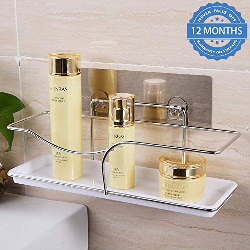 Product Cover HOKIPO Stainless Steel Magic Sticker Series Self Adhesive Wall Mounted Bathroom Shelf (White)