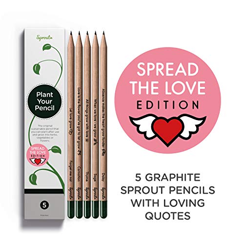 Product Cover Sprout Pencils Spread the Love Edition Box | 5 Pack | Plantable Graphite Pencils to plant | in eco-friendly wood | Gift Set with heart - warming quotes together with flower and herb seeds