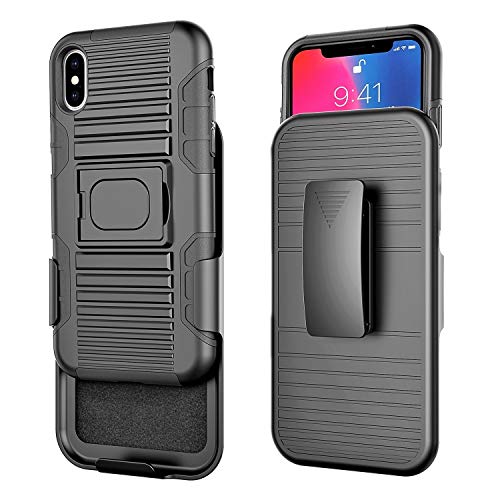Product Cover Stronden iPhone Xs Max Belt Case - Holster Case Belt Clip (Rubberized Grip) Slim Fit Protective Cover with Kickstand, Combo Shell Holder for iPhone Xs Max (Black)