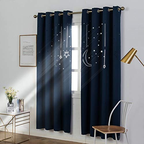 Product Cover MANGATA CASA Kids Star Blackout Curtains Grommet Thermal 2 Panels for Bed Room,Cutout Galaxy Window Curtain Darkening Drapes for Nursery Living Room(Navy 52x84in)