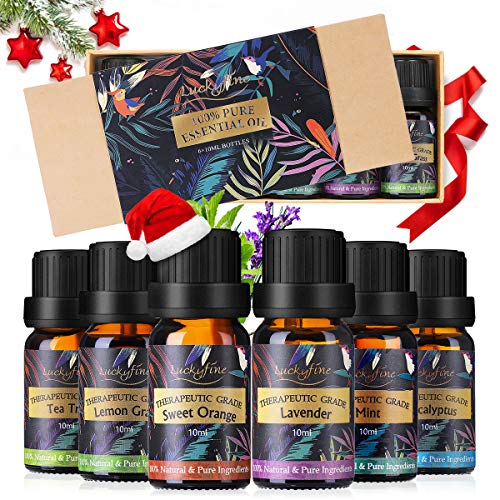 Product Cover Essential Oils Set, 6 x 10 ml 100% Pure & Natural Essential Oils - Help Sleep, Calm Mood, Luckyfine Luxury Gift Box - Ideal Gift for Women/Men, Birthday, Christmas