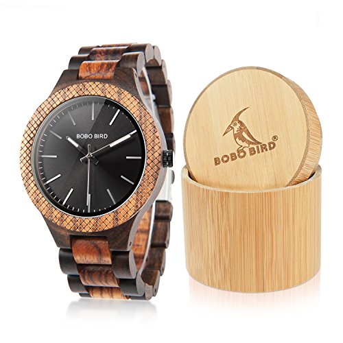 Product Cover BOBO BIRD Men's Retro Zebra Wooden Watch, Large Size Quartz Watch with Black Face Wristwatch Best Gift