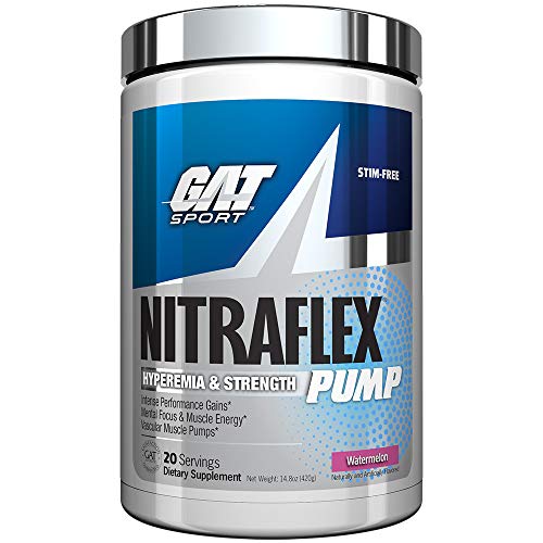 Product Cover GAT Sport NITRAFLEX Pump, Hyperemia & Strength, Intense Performance Gains, Mental Focus & Muscle Energy, Vascular Muscle Pumps, 20 Serving (Watermelon)