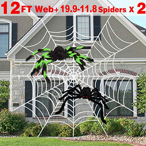 Product Cover AMENON Halloween Outdoor Decorations, 12 Feet Halloween Round Spider Web with 2 Large Spider (19.7