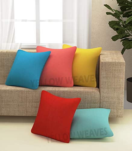 Product Cover Yellow WeavesTM Cotton Canvas Decorative Cushion Covers (16 X 16 Inches) Set of 5, Multi Colour