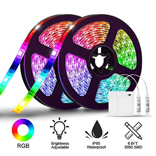 Product Cover LED Strip Lights Battery Operated,SOLMORE 13.2FT/4M RGB LED Light Strip SMD5050 60 LEDs Rope Lights Led Lights for Room Color Changing Flexible LED Strip Kit for Party Indoor Outdoor (2Pcs)