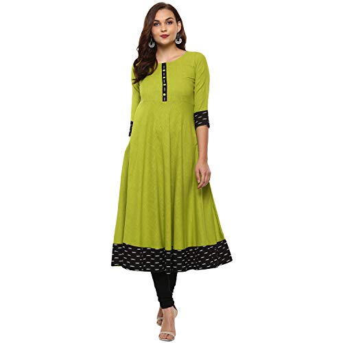 Product Cover Yash Gallery Anarkali Kurta for Women Dress Cotton Slub Solid Kurti Calf Length (XL) Green