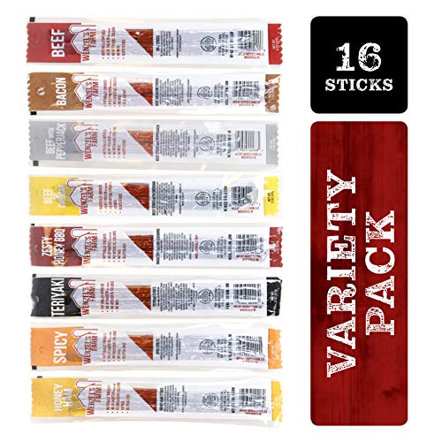 Product Cover Wenzel's Farm Variety Pack Sticks │Snack Sticks │ Flavorful, Naturally Smoked │ High Protein, Low Carb │ No MSG, Fillers, Binders, Artificial Colors │ Gluten Free ([8 x 2-Packs] Sticks)