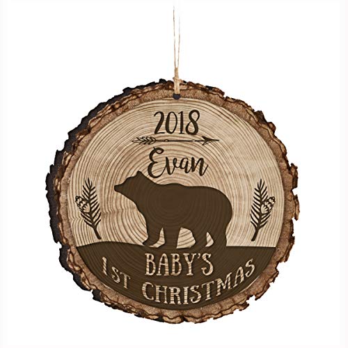 Product Cover LifeSong Milestones Personalized Baby's First Christmas Round Barky Ornament New Parent Gift Ideas for Newborn Boys and Girl Custom Engraved Ornament for mom dad and Grandparents