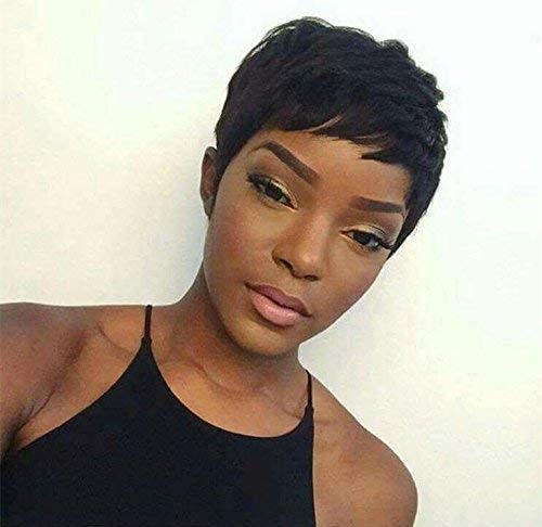 Product Cover Yviann Pixie Cut Wigs Short Human Hair Wigs for Black Women Short Straight Black Ladies Wigs 1B Color
