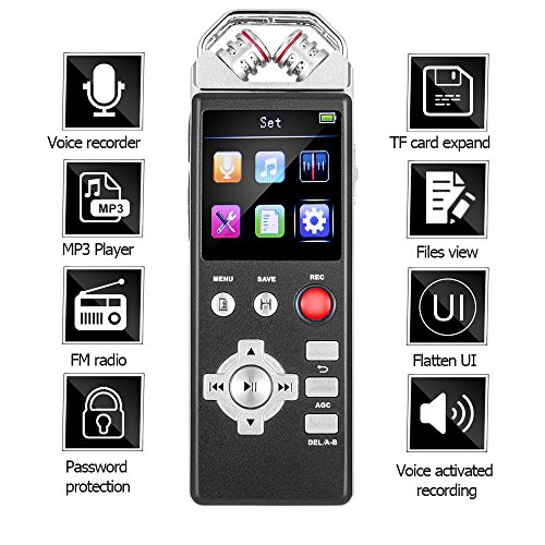 Product Cover Digital Voice Recorder for Lectures by Aiworth - Tape Recorder Sound Audio Recorder Dictaphone Recording Device with Playback Variable Speed MP3, Flatten UI