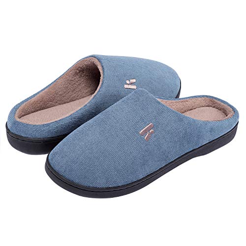 Product Cover IKENIP Men's Memory Foam Slippers Cozy Anti-Slip Indoor House Shoes Blue/Brown