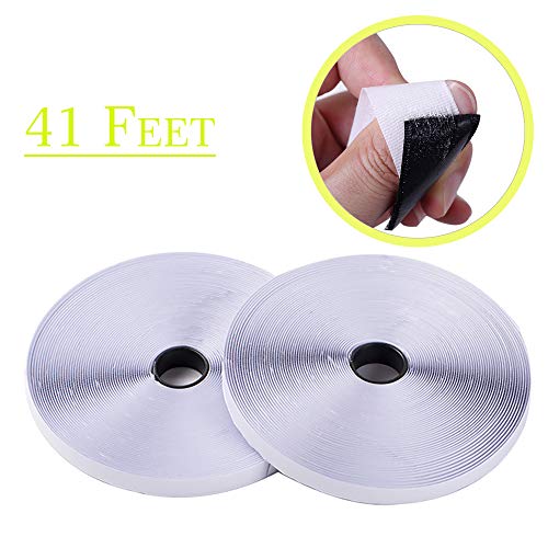 Product Cover 41 Feet Self Adhesive Hook and Loop Tape Roll Sticky Back Strip Adhesive Backed Fabric Fastener Mounting Tape-1inch Wide (Hook Loop Tape-White)