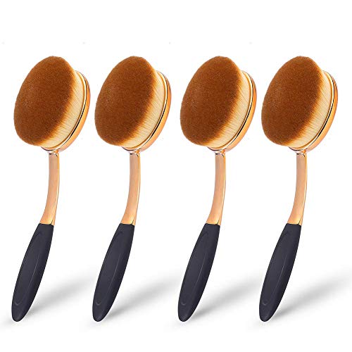 Product Cover Large Rose Gold Foundation contour Round Toothbrush Oval Makeup Brushes 4pcs