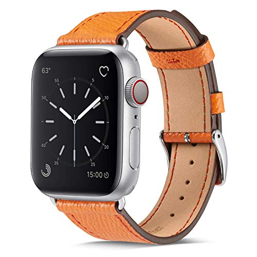 Product Cover Marge Plus Compatible with Apple Watch Band 42mm 44mm, Genuine Leather Replacement Band Compatible with iWatch Series 5 4 (44mm) Series 3 2 1 (42mm) Sport and Edition, Orange