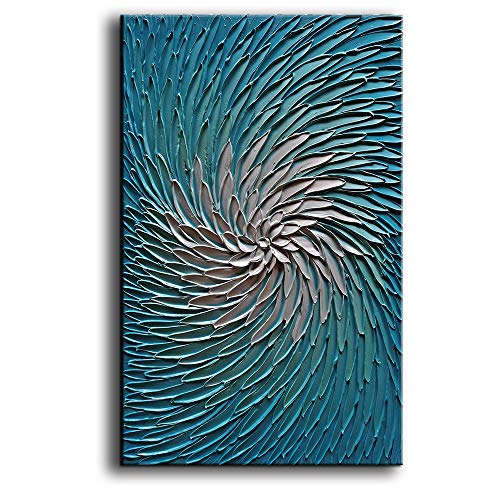 Product Cover YaSheng Art - Contemporary Art Oil Painting on Canvas 3D Metallic Blue and Silver Texture Abstract Art Pictures Canvas Wall Art Paintings Modern Home Decor Abstract Paintings Ready to hang24x36inch