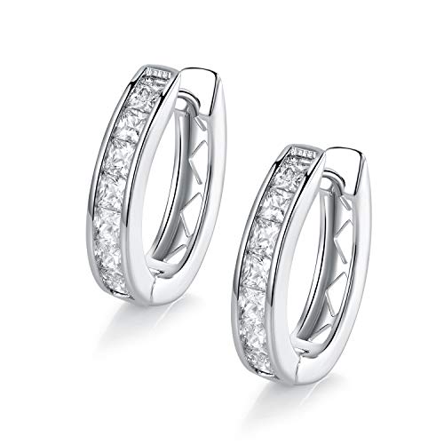 Product Cover 18k White Gold Plated Cubic Zirconia Simulated Diamond Hoop Earrings for Women Men