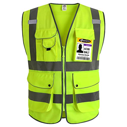 Product Cover JKSafety 9 Pockets Class 2 High Visibility Zipper Front Safety Vest With Reflective Strips, Yellow Meets ANSI/ISEA Standards (3X-Large)