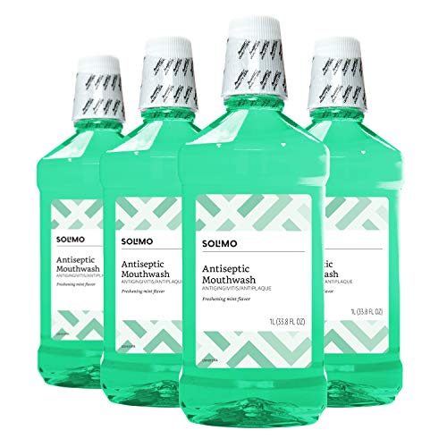 Product Cover Amazon Brand - Solimo Antiseptic Mouthwash, Mint Flavor, 33.8 Fl Oz (Pack of 4)
