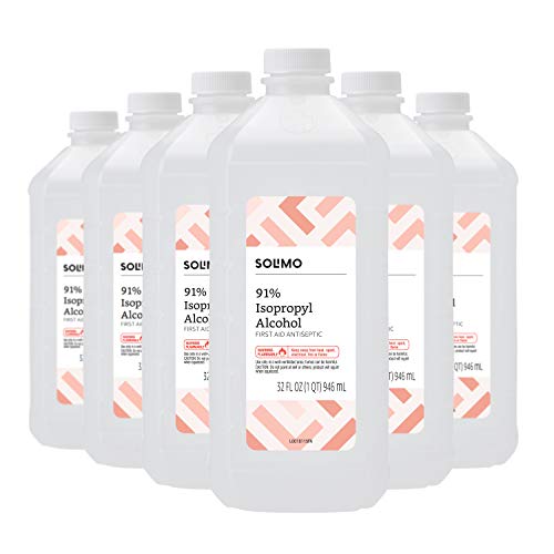Product Cover Amazon Brand - Solimo 91% Isopropyl Alcohol First Aid Antiseptic, 32 Fl Oz (Pack of 6)
