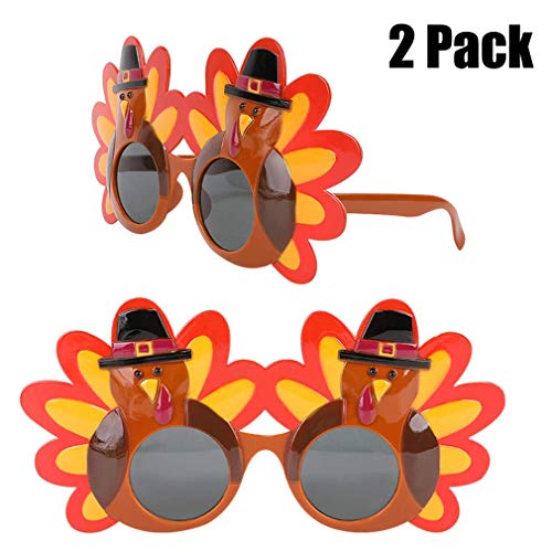 Product Cover Thanksgiving Turkey Sunglasses Props 2 Pack Cartoon Eyeglasses Autumn Costume Glasses for Thanksgiving Day Party Favor Accessories Creative Decoration