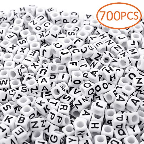 Product Cover 700PCS White Letter Cube Beads for Jewelry Making DIY Necklace Bracelet (6mm)
