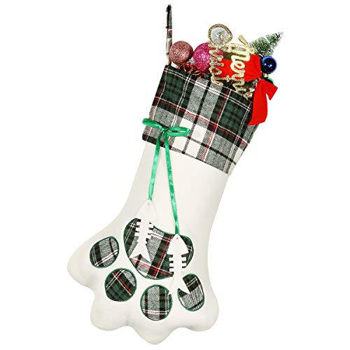 Product Cover Ruboka Christmas Stockings for Dog Cat Pet Paw Personalized Xmas Stocking for Family Holiday Home Decorations (Green) 17