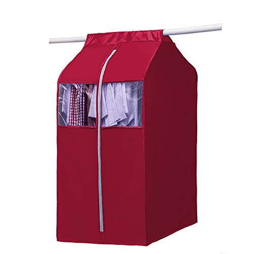 Product Cover Large Hanging Clothing Storage Wardrobe, Frameless 420 D Oxford Garment Closet Organizer Protector, Zippered Garment Bag with Magic Tape and Clear Window(Rose Red Wine, L:19.7x23.6x44inch)