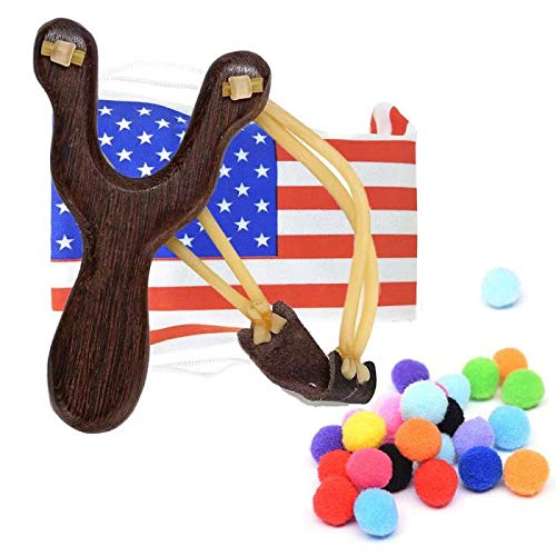 Product Cover TOPRADE Solid Wooden Hunting Slingshot with National Flag Pattern Bag & Cotton Ammo for Catapult Hunting Game for Kids Children Adults (Brown Wood) (Flag Bag Set)