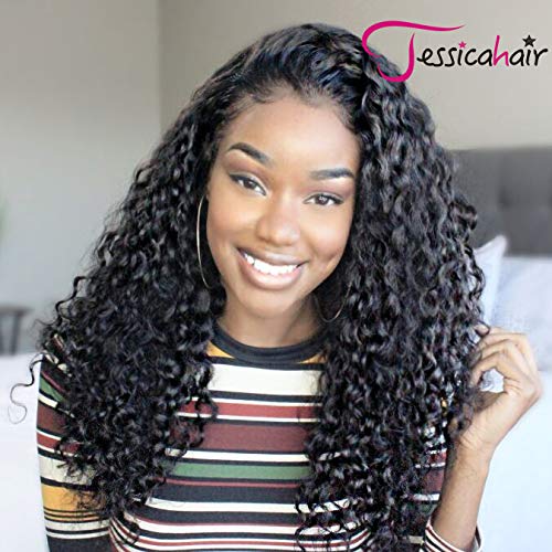 Product Cover Jessica Hair 360 Lace Frontal Human Hair Wigs 180% Density Curly Hair Brazilian Remy Hair Wigs For Black Women Wet Wavy Glueless Top Lace Wigs Pre Plucked With Baby Hair 10inch with 180% density
